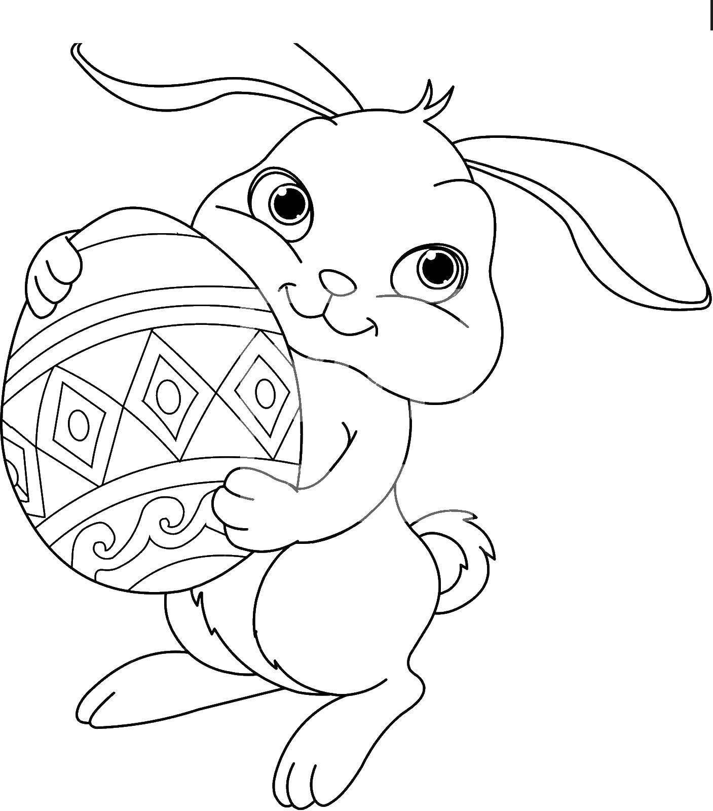 Название: Раскраска Кролик с красивым яйцом. Категория: кролик. Теги: кролик, заяц, пасха.