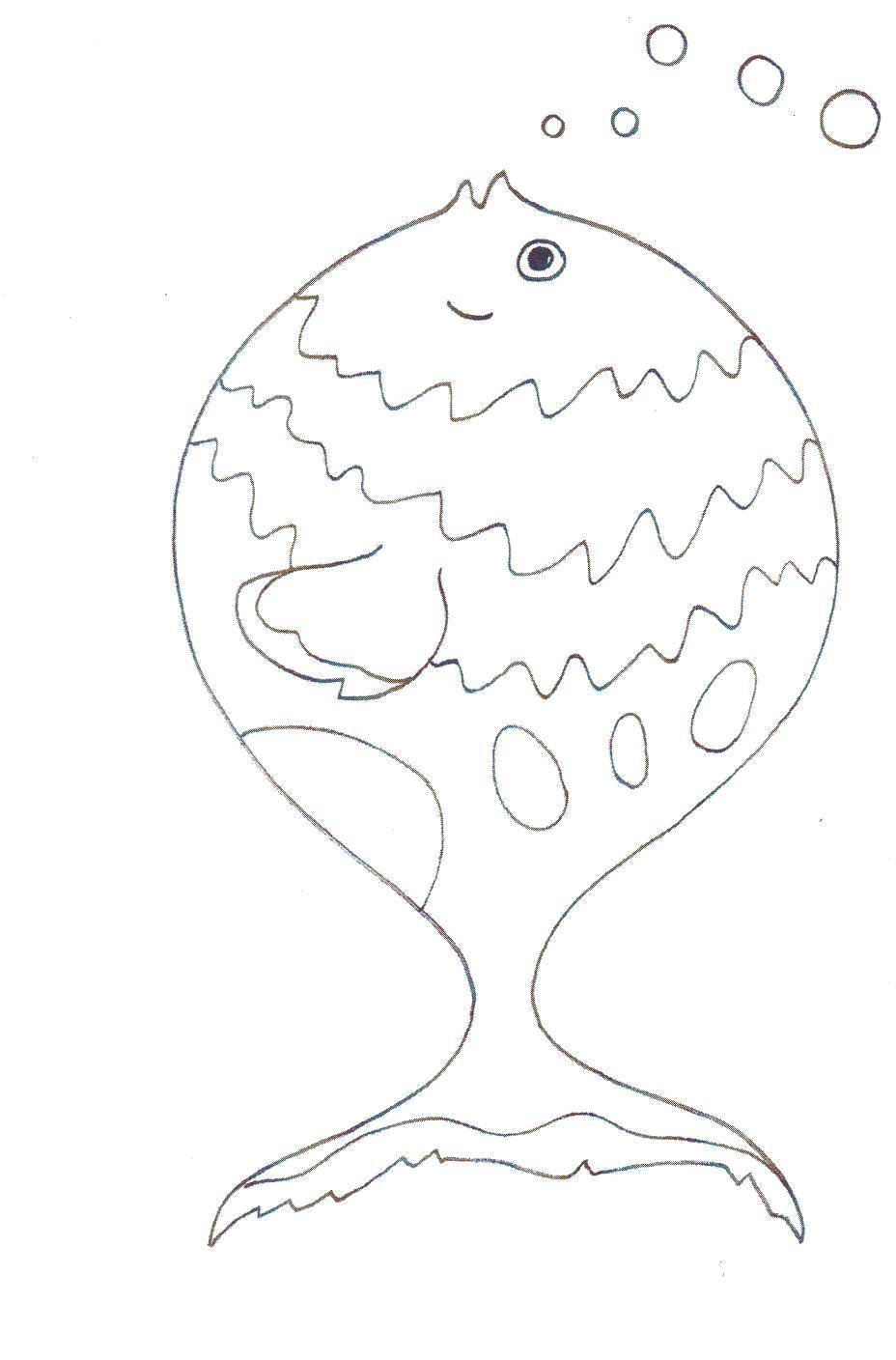 Название: Раскраска Рыба плывет под водой и пускает пузыри. Категория: рыбы. Теги: Рыбы, вода, подводный мир.