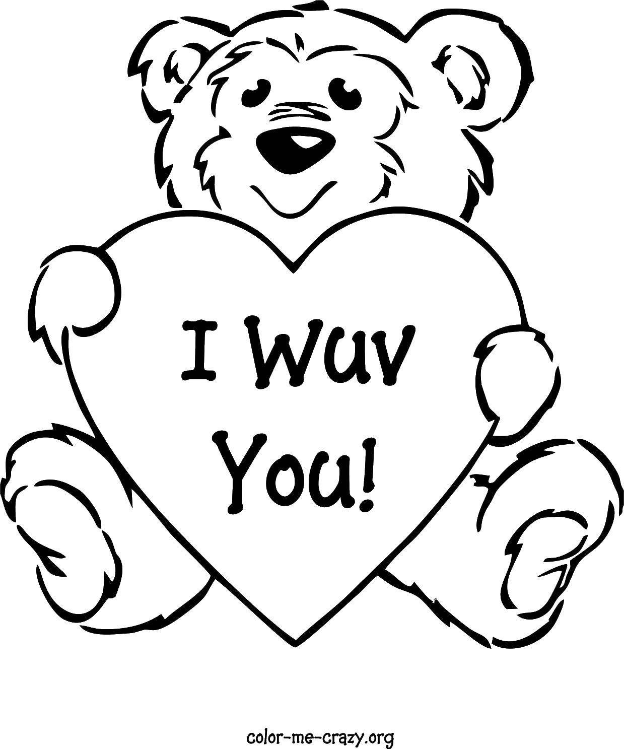 Coloring Bear with congratulations. Category Valentines day. Tags:  love, Valentines day.