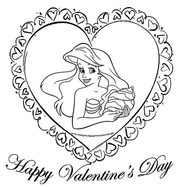Название: Раскраска Поздравление с днем святого валентина. Категория: День святого валентина. Теги: любовь, день Святого Валентина, Ариэль.
