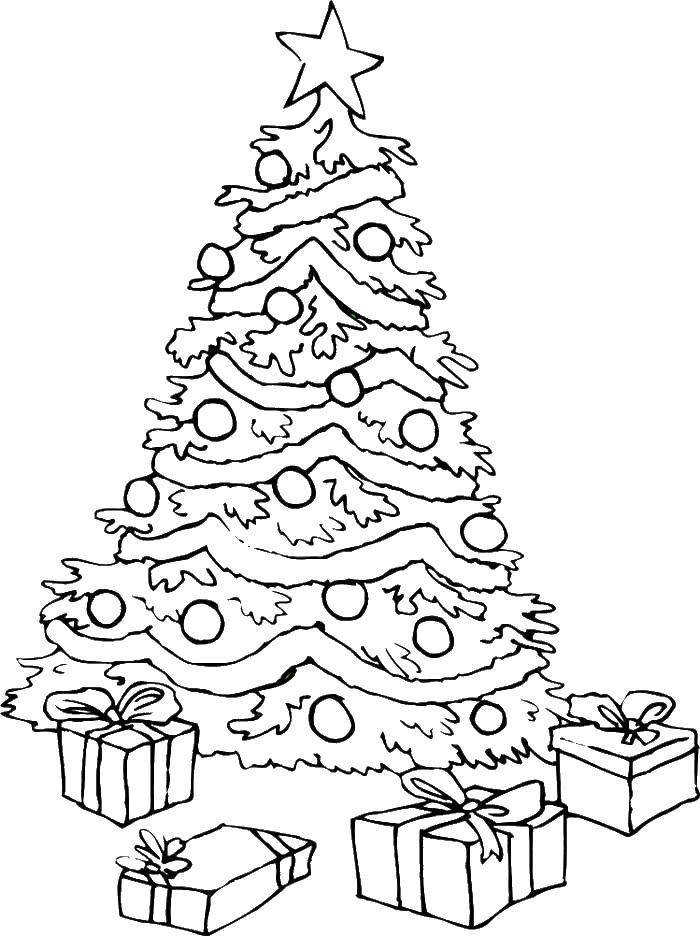 Название: Раскраска Праздничная елка с подарками. Категория: рождество. Теги: Рождество, елка, подарки.