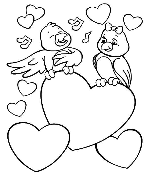 Название: Раскраска Птичья серенада. Категория: День святого валентина. Теги: любовь, день Святого Валентина, птички.