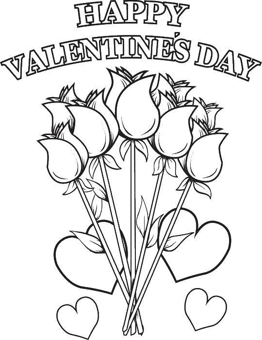 Название: Раскраска Розы и поздравление. Категория: День святого валентина. Теги: любовь, день Святого Валентина, розы.