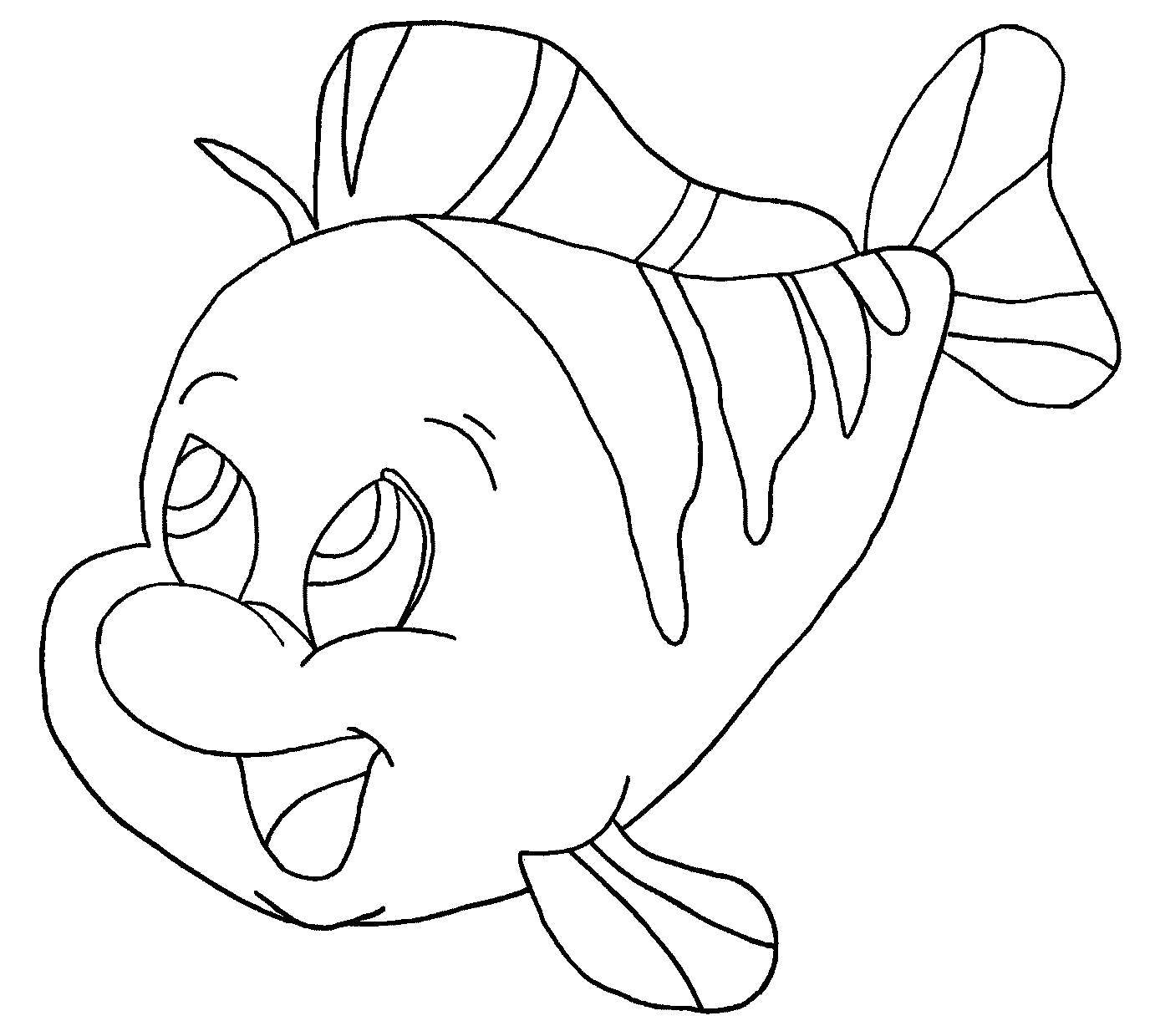 Название: Раскраска Рыбка флаундер из мультфильма  русалочка . Категория: Диснеевские мультфильмы. Теги: Мультфильм, рыбка, Флаундер, русалочка.