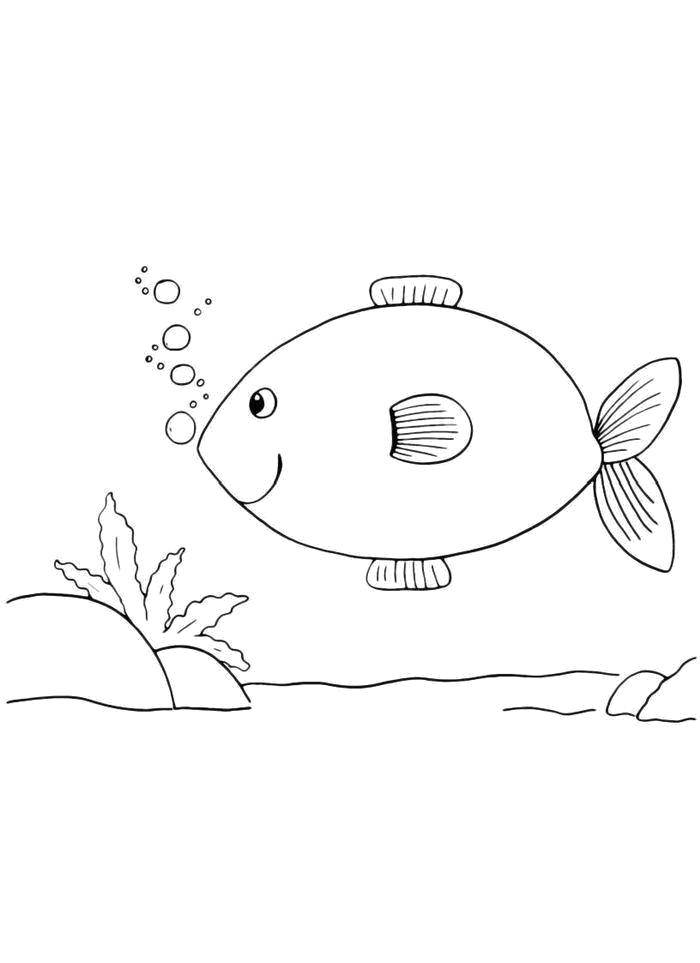 Название: Раскраска Рыбка пускает пызури под водой. Категория: рыбы. Теги: Подводный мир, рыба.