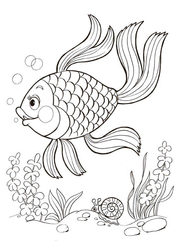 Название: Раскраска Золотая рыбка под водой. Категория: рыбы. Теги: Подводный мир, золотая рыбка.