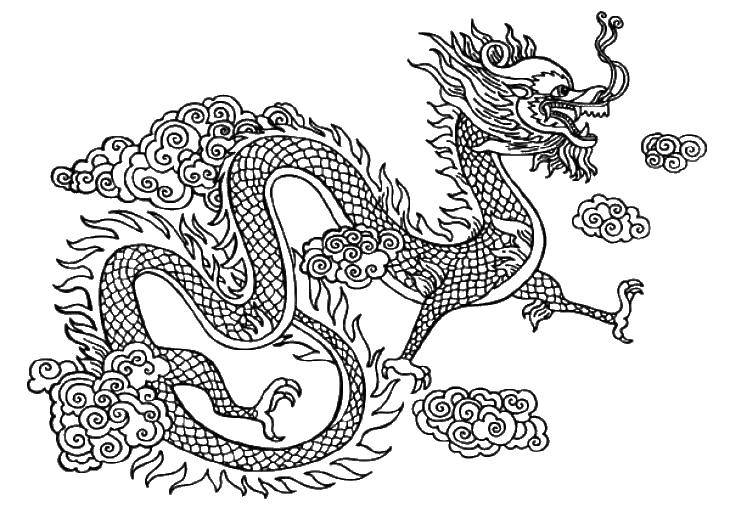 Название: Раскраска Дракон в небе. Категория: Религия. Теги: драконы, Китай.