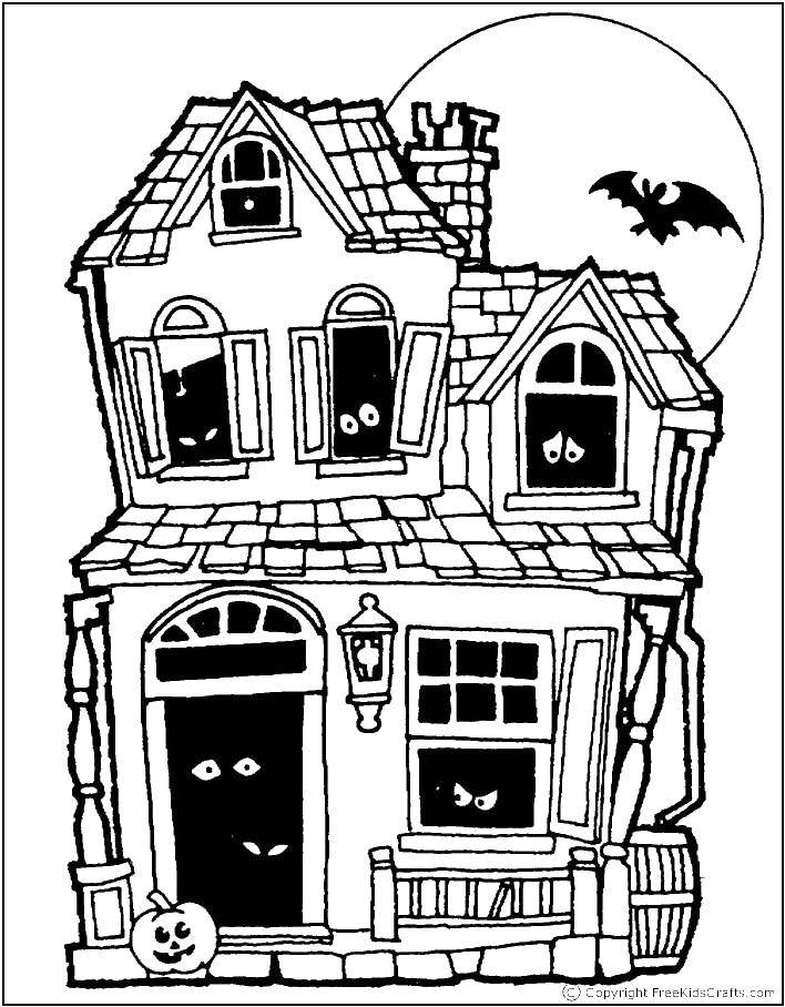 Coloring House with bats. Category home. Tags:  house, Halloween.