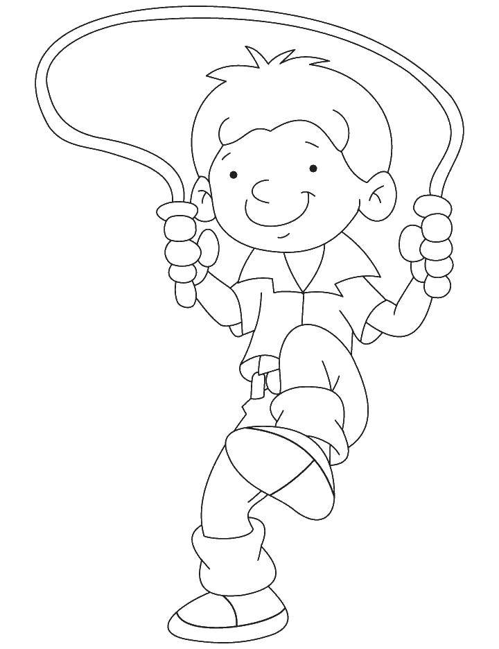 Название: Раскраска Мальчик прыгает. Категория: Прыжок. Теги: мальчик, прыжок, скакалка.