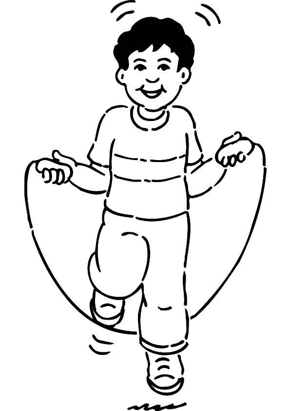 Название: Раскраска Мальчик со скакалкой. Категория: Прыжок. Теги: прыжок, скакалка, мальчик.