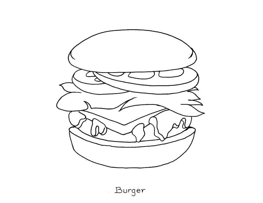 Розмальовки  Бургер. Завантажити розмальовку бургер, їжа..  Роздрукувати ,Гамбургер,
