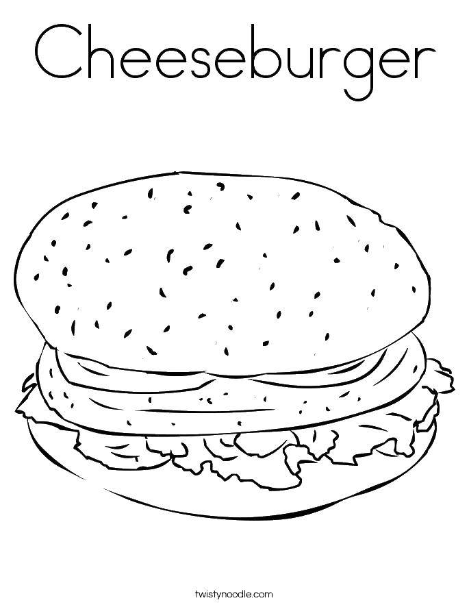 Розмальовки  Чізбургер. Завантажити розмальовку чізбургер, їжа.  Роздрукувати ,Гамбургер,