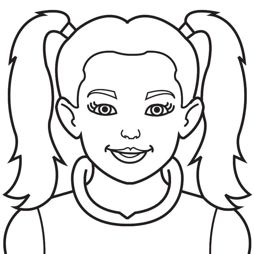 Название: Раскраска Девочка с хвостиками. Категория: Лицо. Теги: лицо, хвостики.