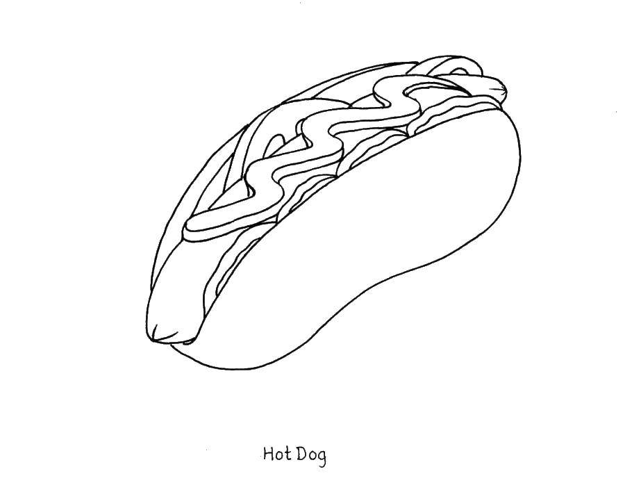 Coloring Hot dog with sausage. Category The food. Tags:  food, hot dog.