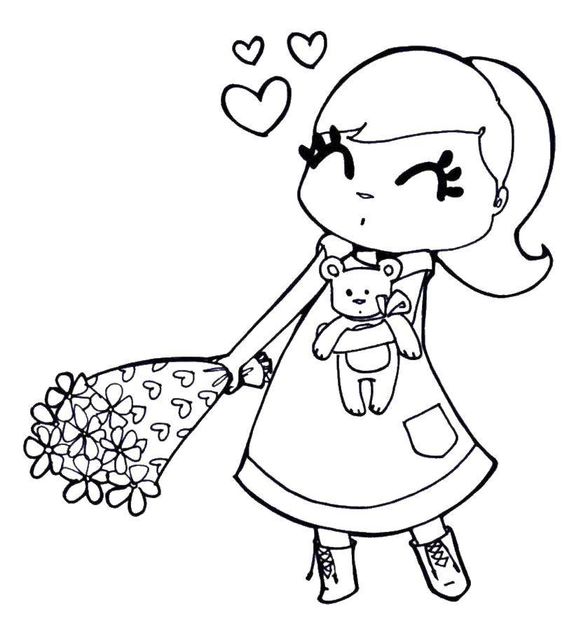 Coloring The girl received a bouquet. Category Valentines day. Tags:  Valentines day, love, heart.